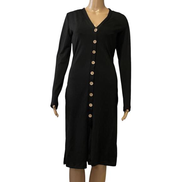 Chic Black Button-Up Midi Dress/cardigan - Picture 2 of 5